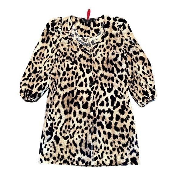 NY&C, NWOT, WOMENS ANIMAL PRINT SHIRT DRESS WITH GATHERED SHOULDERS. SIZE S - Picture 2 of 7